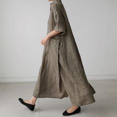 Long Linen Dress, Linen Fashion, Loose Maxi Dress, Cotton Linen Dresses, Long Midi Dress, Loose Dress, Vintage Shorts, Linen Dresses, Peter Pan Collar