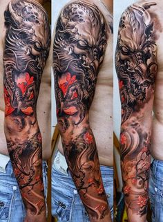 New Hairstyle 2014: Full Sleeve Tattoo Ideas / Full Arm Tattoo Ideas Asian Tattoo Sleeve, Mens Full Sleeve Tattoo, Covered In Tattoos, Hand Tatto, Dragon Sleeve, Tattoos Meaning, Japanese Dragon Tattoo