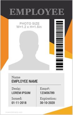 an employee id card with the name and number on it, as well as a barcode