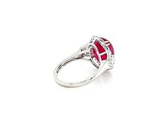 10.35 Ctw Ruby and 0.28 Ctw White Diamond Ring in 14K WG Metal-2.85 Grams Platinum Rings With Red Diamond Accents, Red Platinum Rings With Diamond Accents, Ruby Ring With Pave Setting And Diamond, Ruby Ring With Diamond Pavé Setting, Formal Ruby Ring With Pave Setting And Round Cut, Formal Ruby Ring With Pave Setting, Anniversary Platinum Ruby Ring With Diamond Accents, Ruby Ring With Diamond Accents Fine Jewelry, Classic Ruby Ring With Pave Setting