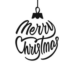 merry christmas lettering on a white background with a bell hanging from it's side