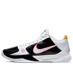 the nike zoom basketball shoe is available in white, black and red colors with gold accents