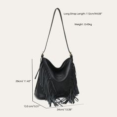 Discover Elegant Style and Functionality Embrace the perfect blend of fashion and practicality with our Luxurious Vegan Leather Tassel Shoulder Bag. Designed for the modern woman, this versatile hobo crossbody handbag is a must-have accessory for any wardrobe. Made from high-quality PU vegan leather, this bag is not only stylish but also ethically conscious. The elegant tassel decoration adds a bohemian touch, making it ideal for both casual and formal occasions. Key Features Material: High-grade PU Vegan Leather Spacious Interior: Includes a zipper pocket and a slot pocket Convenient Exterior: Features a back zipper pocket for easy access Secure Closure: Reliable zipper to keep your belongings safe Single Shoulder Strap: For comfortable carrying as a shoulder or crossbody bag Size: Genero Chic Travel Bag With Fringe, Versatile Faux Leather Hobo Bag Crossbody, Versatile Faux Leather Crossbody Hobo Bag, Chic Fringe Hobo Bag For Travel, Chic Travel Hobo Bag With Fringe, Trendy Hobo Bag For Daily Use In Fall, Trendy Fall Hobo Bag For Daily Use, Chic Travel Bucket Bag With Fringe, Chic Faux Leather Hobo Bag For Fall