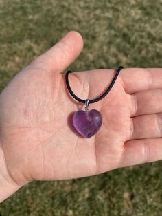 "Amethyst Heart Pendant with 28\" Black Cord - Amethyst necklace - Amethyst heart necklace - Amethyst jewelry - healing crystals and stones Listing is for 1 (one) heart pendant with 18\" Black Cord Sizes: ~0.75\" Metaphysical Properties: Amethyst: is a natural stress reliever that also encourages inner strength, spirituality and intuition. It attracts positive energy while ridding the body or your home of negative energy. It is a healing stone of spiritual growth and protection. It provides prot Raw Quartz Necklace, Handmade Crystal Necklace, Pretty Jewelry Necklaces, Amethyst Heart, Necklace Amethyst, Amethyst Healing, Amethyst Jewelry, Gemstone Necklace Pendant, Amethyst Necklace