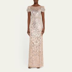 Jenny Packham "Sungem" gown embellished degrade sequin and crystal embroidery High neckline Short puff sleeves Column silhouette Polyester/polyurethane Imported Luxury Sequin Maxi Gown, Luxury Maxi Length Sequin Gown, Luxury Sequined Floor-length Evening Dress, Luxury Evening Gown With Sequins, Luxury Sequined Evening Gown, Luxury Floor-length Sequin Dress, Sequined Short Sleeve Evening Dress For Gala, Short Sleeve Sequin Evening Dress For Gala, Luxury Sequined Floor-length Gown