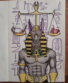 the egyptian god anub is depicted in this drawing