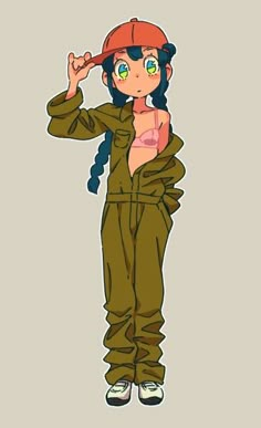 a drawing of a girl in an army uniform with her hand on her head and one eye open