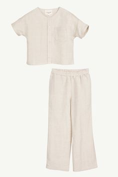 Adalila Linen Top & Pants Set - Oatmeal (Girls) Clothing Veiled White Dress Formal, Nikkah Dress, Dresses Flowy, Summer Linen, Top Pants Set, Kids Outerwear, Ribbed Dresses, Basic Dress, Elastic Waist Pants