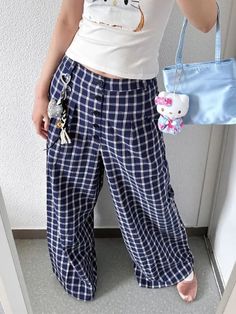 TAVIMART - Harajuku Plaid Women Pants Low Waist Korean Style Trousers Vintage Casual Wide Leg Checked Pants Baggy Retro Fashion 1Measurement In CM size Waist(cm) Hips (cm) Pant Length(cm) S 66 90 99 M 70 94 100 L 74 98 101 XL 78 102 102 Harajuku Style Bottoms For School In Spring, Harajuku Style Wide Leg Cotton Bottoms, Harajuku High Waist Cotton Pants, Harajuku Style High Waist Cotton Pants, Harajuku Style Long Pants, Blue Harajuku Style Bottoms For Summer, Blue Harajuku Style Summer Bottoms, Harajuku Style Straight Leg Cotton Pants, Harajuku High Waist Bottoms For School