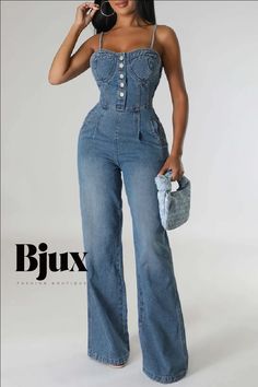 Denim Jumpsuits, Jumpsuit Online, Jumpsuits And Romper, Backless Design, Jumpsuit Fashion, Denim Jumpsuit, Wholesale Fashion, Olivia Mark, Deep Blue