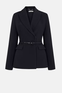 Emilia Wickstead Danya Jacket In Black Double Crepe Fitted Black Blazer, Designer Outerwear, Elegant Blazers, Emilia Wickstead, Designer Jackets, Belted Blazer, Stylish Work Outfits, Tailored Blazer, Breasted Blazer