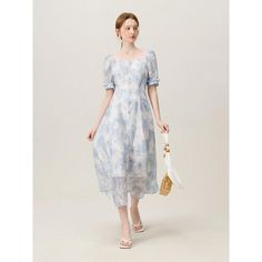 Embrace the charm of summer with our Summer Elegance Blue Floral Dress. Designed for the sophisticated woman who appreciates a blend of classic style and contemporary fashion, this dress promises versatility and comfort for any occasion. Whether you're heading to the office or attending a weekend brunch, this dress ensures you look effortlessly chic. Key Features Style: A-Line silhouette paired with a modest O-neck, creating an elegant profile that flatters all body types. Material: Crafted from high-quality polyester, offering durability, breathability, and easy maintenance. Sleeve Design: Short sleeves that balance style and comfort, perfect for warmer days. Length & Fit: Mid-calf length that provides ample coverage while maintaining a playful, airy feel. Slim fit design accentuates your Elegant Square Neck Midi Dress For Beach, Blue A-line Maxi Dress For Summer, Light Blue Summer Midi Dress For Day Out, Elegant Square Neck Maxi Dress For Summer, Elegant Square Neck Midi Dress For Vacation, Elegant Beach Maxi Dress With Square Neck, Formal Summer Maxi Dress With Square Neck, Elegant Maxi Dress With Square Neck For Beach, Elegant Square Neck Maxi Dress For Beach