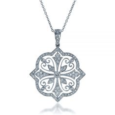 1234 18k White Gold Pendant   Diamonds - .42 ctw   Clarity: VS2-SI1 - Color: G-H. This exquisite pendant features elegant filigree within an ornate frame, accented with round diamonds and milgrain beading. There are many ways to modify a design like this to make it better reflect your personal style, and our team is ready to work with you to make your vision a reality. Design Your Own Jewelry      Pendant Design and Filigree      The outline of this pendant features a generally square shape with Exquisite Diamond Necklace With Intricate Design, Luxury Filigree Diamond Necklace For Formal Occasions, Fine Jewelry Diamond Necklace With Intricate Design, Elegant Jewelry With Single Cut Diamonds In Flower Pendant, Luxury White Gold Diamond Necklace With Filigree, White Gold Diamond Necklace With Filigree, Elegant Flower Pendant Jewelry With Single Cut Diamonds, Exquisite Diamond Necklace With Intricate Design As Gift, Elegant White Gold Diamond Necklace With Filigree