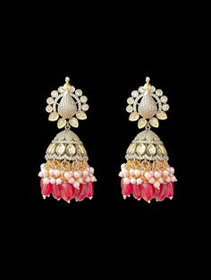 READY TO SHIP jhumka  made using cz  polki with 22ct gold plating  length is 3 .2inches  light weight  ships in 1-2 business days from Levittown Pennsylvania Ruby Meenakari Jhumkas For Festivals, Bollywood Style Ruby Chandbali Jhumkas, Festive Heavy Ruby Jhumkas, American Diamond Jhumkas For Receptions And Festivals, Heavy Ruby Jhumkas For Festive Occasions, Heavy Ruby Traditional Jhumkas, Diwali Ruby Meenakari Jhumkas, Bollywood Style Bridal Earrings With Gold And Ruby, Festival Reception American Diamond Jhumkas