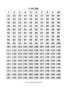 Number Chart 200-300 Printable