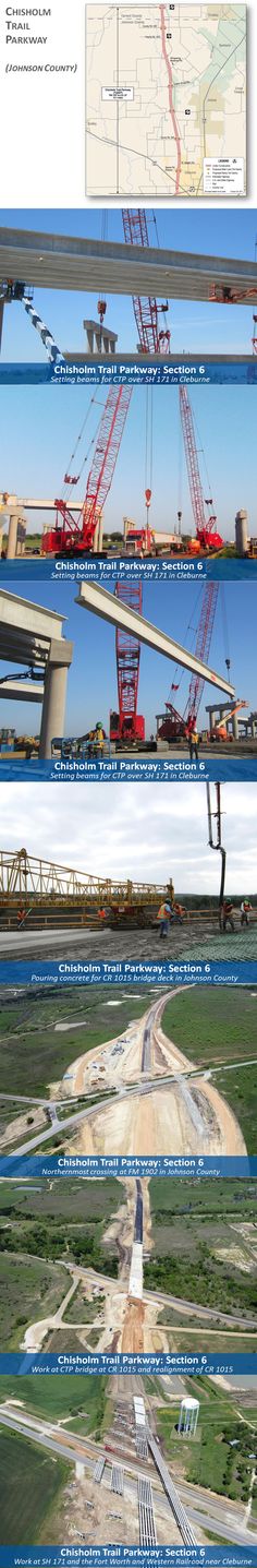 an aerial view of construction in the middle of nowhere, including cranes and road signs