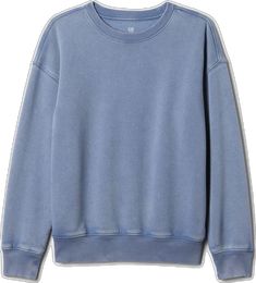 Casual Gap Tops With Ribbed Cuffs, Casual Ribbed Cuff Tops By Gap, Gap Cotton Sweatshirt For Fall, Gap Cotton Crew Neck Sweatshirt, Sporty Washed Blue Sweatshirt For Fall, Washed Blue Sweatshirt With Ribbed Cuffs, Washed Blue Tops With Ribbed Cuffs For Fall, Gap Relaxed Fit Sweats With Ribbed Cuffs, Fall Washed Blue Tops With Ribbed Cuffs