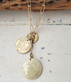 Casual gold Coin and chain Cluster necklace Jewelry Stacking, Cluster Necklace, Medallion Necklace, Stacked Jewelry, Gold Coin, Coin Jewelry, Denim Style, Jewelry Outfit, Gold Coins