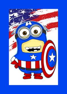 a cartoon character in front of an american flag with the words captain america on it