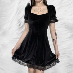 Y2K Gothic Vintage Witch Style Short Dress for Women Vintage Short Dress, Summer Mini Dresses, Short Dress For Women, Witch Style, Harajuku Aesthetic, Elegant Party Dress, Inner Witch, Womens Wrap Dress, Vintage Witch