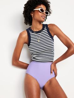 Casual High Waist Stretch Tankini, Seamless High Waist Summer Bottoms, Casual High-waist Tankini For Pool, Casual High Waist Tankini For Pool, High Waist Stretch Tankini For Spring, Fitted Swimwear With Elastic Waistband For Summer, Casual Tankini With Elastic Waistband For Pool, Summer Tankini With Elastic Waistband, Casual Tankini With Elastic Waistband For Vacation