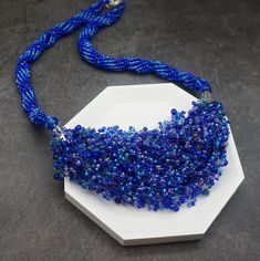 Deep Blue Handmade Beaded Boho Air Necklace Elegant Seed Bead Rope Necklace - Etsy Blue Multi-strand Necklace With Spacer Beads, Blue Bohemian Crystal Necklaces For Party, Blue Bohemian Crystal Necklace For Party, Bohemian Blue Crystal Party Necklace, Blue Faceted Beads Crystal Necklaces, Blue Beaded Crystal Necklaces With Round Beads, Blue Beaded Crystal Necklace With Round Beads, Multi-strand Blue Spacer Beads, Blue Multi-strand Spacer Beads