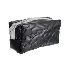 Black Heart Puffer Cosmetic PouchIntroducing our newest addition to the Royal Creations by Acacia collection - the Black Heart Puffer Cosmetic Pouch. This stylish and functional pouch is the perfect accessory for any makeup lover or fashionista. Made with high-quality materials, this pouch features a unique puffer design in a sleek black color, making it a must-have for any trendy individual.The spacious interior of this pouch allows for easy organization of all your makeup essentials, while the Black Pouch Box Bag With Zipper Closure, Black Pouch With Large Capacity, Black Box Bag With Mobile Phone Holder As Gift, Black Mobile Phone Box Bag For Gift, Black Mobile Phone Box Bag As Gift, Black Rectangular Cosmetic Bag, Black Zipper Pouch Case, Black Zipper Pouch Bag, Black Rectangular Zipper Pouch Case