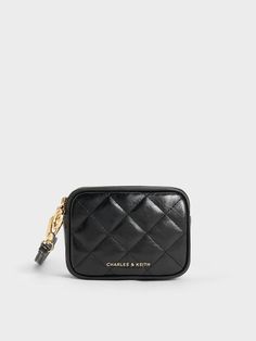 Black Apfra Quilted Wristlet Pouch Elegant Cosmetic Bag With Zipper Closure For On-the-go, Luxury Wallets With Zipper Pouch For Evening, Luxury Evening Wallets With Zipper Pouch, Luxury Evening Wallet With Zipper Pouch, Luxury Rectangular Coin Purse With Zipper Closure, Chic On-the-go Wristlet Clutch, Elegant Mobile Phone Wristlet Pouch, Luxury Travel Coin Purse With Zipper, Chic Travel Coin Purse With Zipper