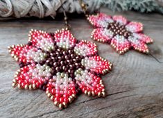 Large Huichol flowers earrings Boho beaded women earrings | Etsy Bohemian Summer Jewelry In Flower Shape, Handmade Red Flower Beaded Earrings, Red Bohemian Flower Earrings, Bohemian Red Flower Earrings, Red Handmade Bohemian Flower Earrings, Handmade Red Bohemian Flower Earrings, Unique Colorful Beaded Flower Earrings Gift, Unique Colorful Beaded Flower Earrings For Gift, Red Bohemian Handmade Flower Earrings