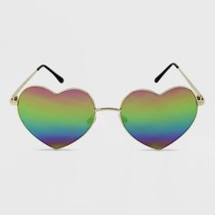 Trendy Rainbow Sunglasses With Gradient Lenses, Heart-shaped Sunglasses With Mirrored Lenses For Spring, Rainbow Sunglasses With Uv Protection For Summer, Multicolor Heart-shaped Sunglasses With Gradient Lenses, Heart-shaped Multicolor Sunglasses With Gradient Lenses, Spring Heart-shaped Sunglasses With Mirrored Lenses, Trendy Multicolor Heart-shaped Sunglasses, 70's Party, Futuristic Sunglasses