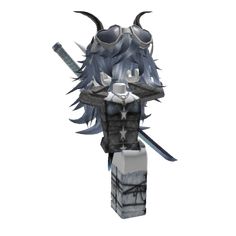 an animated image of a knight with horns and two swords on his head, standing in front of a white background