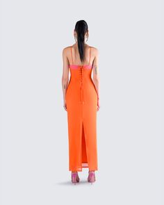 Brighten up their day with one look at you in this masterpiece 🤩 Made from stretch mesh fabric, featuring lace trim at the top edge, lightly padded bra cups with underwire, and an adjustable lace-up back and straps - this orange mesh maxi dress is the pop of color you need in your life 🧡 White Corset Dress, Stretch Mesh Fabric, Black Off Shoulder, Mesh Maxi Dress, White Corset, Sequin Mini Skirts, Padded Bra, Pink Mini Dresses, Sequin Mini Dress