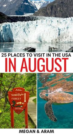 the cover of 25 places to visit in the usa in august