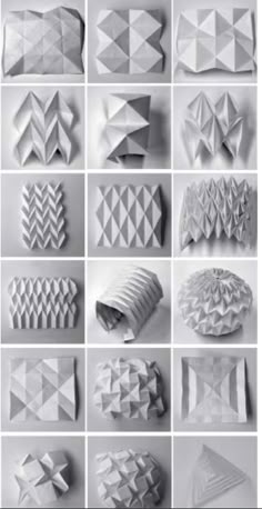 many different types of origami paper are shown in black and white, including one with