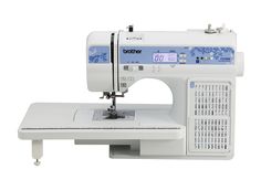 the brother sewing machine is white and blue