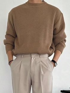 Tan Outfit Men, Business Casual Outfits Men Work Attire, Makeup To Look Older, Men's Fall Fashion, Men Fall Outfits, Sweater Outfits Men, Mens Smart Casual Outfits, Shein Men, Mens Business Casual Outfits