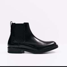 Brand New With Box And Tag Classic Black Chelsea Boots With Round Toe, Elegant Ankle-high Black Chelsea Boots, Black Closed Toe Chelsea Boots For Formal Occasions, Modern Black Chelsea Boots For Formal Occasions, Classic Black Slip-on Chelsea Boots, Classic Black Chelsea Boots With Closed Toe, Black Ankle-high Chelsea Boots For Business, Business Black Ankle-high Chelsea Boots, Ankle-high Black Chelsea Boots For Business