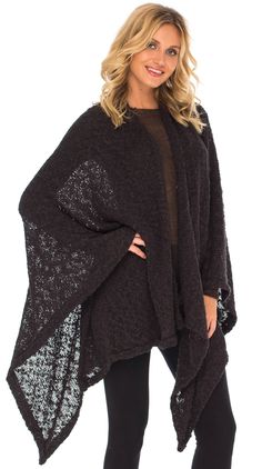 FASHIONABLE AND STYLISH open poncho cape shawl for women is surely a must-have for the cold season. This warm poncho for women can be worn in a variety of ways. An open-front wrap sweater that will complement every outfit you own. Great for layering over a crop top, tank top, or scrunch it to make a darling knit scarf poncho. COMFORTABLE AND LIGHTWEIGHT shawl poncho cape for women is the perfect upgrade for your womens warm poncho cape collection. This blanket wrap for women is made of cozy, sof Acrylic Poncho Shawl For Fall, Acrylic Shawl Poncho For Fall, One Size Acrylic Poncho For Fall, Black Poncho With Scarf, One Size, Cozy Poncho For Cold Weather, Black Poncho With Scarf One Size, One Size Acrylic Poncho Shawl, One Size Chunky Knit Winter Shawl, One Size Chunky Knit Shawl For Winter