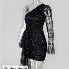 Black And Sequined One Shoulder/Sleeve Dress Sheer Mesh Bodycon Dress, Satin Bodycon Dress, Party Dresses Online, Black Party Dresses, Hottest Fashion Trends, Trend Fashion, Long Sleeve Shirt Dress, Bodycon Mini Dress, Pink Fashion