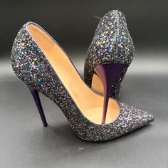 Jimmy Choo Twilight Multicolored Glitter Pointed Toe Heels Mostly With Hues Of Purples And Grays. Purple Metallic Heels Approximately 4" Heel Excellent Condition. Never Been Worn But Has Scuffs On Soles As Got It On The Rack As Last Pair. Includes Box And Dust Bags Authentic Purple Rhinestone Heels, Purple High Heel Party Heels, Glamorous Purple Party Heels, Purple Party Heels, Glamorous Purple Closed Toe Heels, Glamorous Purple High Heels, Purple Pointed Toe Heels For Evening, Purple Closed Toe Heels For Evening, Purple Glitter High Heels