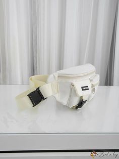 BirdinBag - Fashionable Fanny Pack with Trendy Letter Patch Decor and Front Pocket Everyday White Chest Bag With Pockets, White Pouch Chest Bag With Removable Pouch, White Everyday Pouch Belt Bag, White Belt Bag With Removable Pouch, White Belt Bag With Removable Pouch For Daily Use, Everyday White Pouch Chest Bag, Everyday White Chest Bag With Zipper Pocket, Everyday White Chest Bag Pouch, Casual White Pouch For Everyday