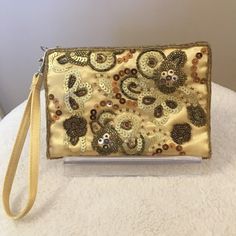 Nwt Beaded Small Wristlet. Never Used - Excellent Condition! Vintage Look. Great For Holiday Or Cocktail Parties. Gold Rectangular Wristlet With Wrist Strap, Elegant Gold Rectangular Wristlet, Gold Wristlet For Parties, Elegant Gold Clutch Wristlet, Elegant Party Pouch Wristlet, Elegant Party Wristlet Pouch, Elegant Clutch Wristlet As Fashion Accessory, Elegant Gold Wristlet For Evening, Beaded Wristlet Fashion Accessory