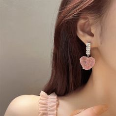 Description:Candy Heart Earrings Specifications: Material: Copper, Cubic Zirconia, GoldColors: GoldSize: 3.6 cm * 2 cmWeight: 8 g/pair Get ready to sweeten up your jewelry collection with our Candy Heart Earrings! These playful and quirky earrings will add a pop of color and personality to any outfit. Perfect for anyone who loves a fun and unique touch to their style. (Emojis optional 😉) Sanrio Fashion, Crystal Candy, Crystal Heart Earrings, Quirky Earrings, Gold And Pink, Pink Sugar, Heart Dangle Earrings, Heart Candy, Dainty Earrings