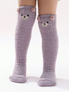 Kids' Knee-high Cartoon Bear Pattern Thermal Floor Socks - A Must-have For Fall And Winter Purple    Fabric Animal,Cartoon  Medium Stretch  Baby & Kids' Socks & Tights, size features are:Bust: ,Length: ,Sleeve Length: Vogue Kids, Purple Collar, Animal Cartoon, Cartoon Bear, Fabric Animals, Purple Fabric, No Foundation Makeup, Bear Cartoon, Bear Pattern