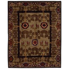 an area rug with brown and red flowers on the center, in front of a white background