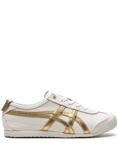 Onitsuka Tiger Mexico 66™ "White/Gold" Sneakers - Farfetch Gold Onitsuka Tiger, Onitsuka Tiger Outfit, Onitsuka Tiger Women, White And Gold Sneakers, Bow Jeans, Tiger Shoes, Tiger Mexico 66, Onitsuka Tiger Mexico 66, Mexico 66