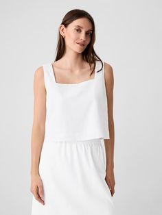 Cropped Linen-Blend Squareneck Tank Top | Gap Factory 2024 Wishlist, Summer 2024, Square Neckline, Toddler Boys, Linen Blend, Casual Tops, Gap, Tank Top, Tank Tops