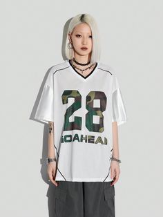 White Casual Collar Half Sleeve Mesh Fabric Letter  Embellished Medium Stretch  Women Clothing Summer Needs, Mesh Jersey, College Fits, Fabric Letters, White Mesh, Baseball Jersey, Baseball Jerseys, White Casual, Clothes And Shoes