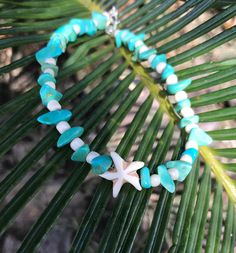 This pretty boho style beach Anklet is made with turquoise green howlite chips, cream glass beads, and a white howlite starfish charm. Ankle bracelet comes in several sizes, just choose your size from the drop down menu at checkout. Starfish Anklets, Cute Anklets, Edgy Jewelry, Word Bracelet, Seashell Jewelry