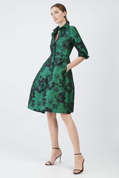 Vestido camisero de brocado Brocade Shirt, Shirt Dress Casual, Long Summer Dresses, Exclusive Fashion, Printed Midi Dress, Independent Designers Fashion, Shirt Collar, Fall Dresses